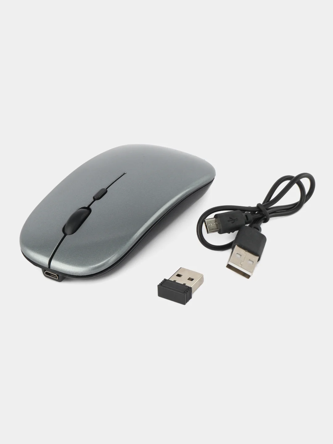 Тёмно-серый мышь беспроводная с Bluetooth и USB-адаптер, бесшумная с USB зарядкой, 2.4GHz для ноутбука