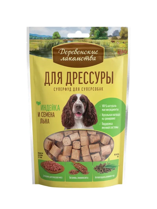 Лакомство Деревенские лакомства Индейка и семена льна, 90 г