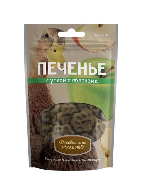 Деревенские лакомства Печенье с уткой и яблоками, 100 г
