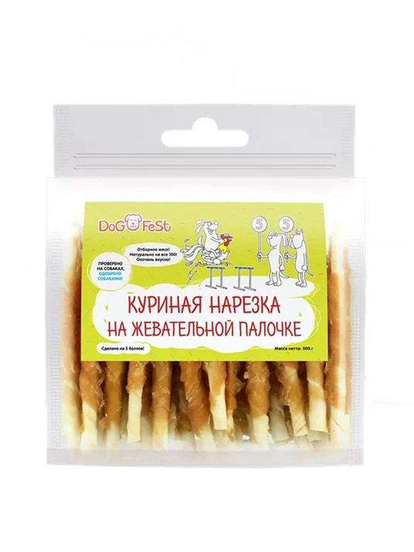 Лакомство для собак DOG FEST Куриная нарезка на жевательной палочке, 500 г