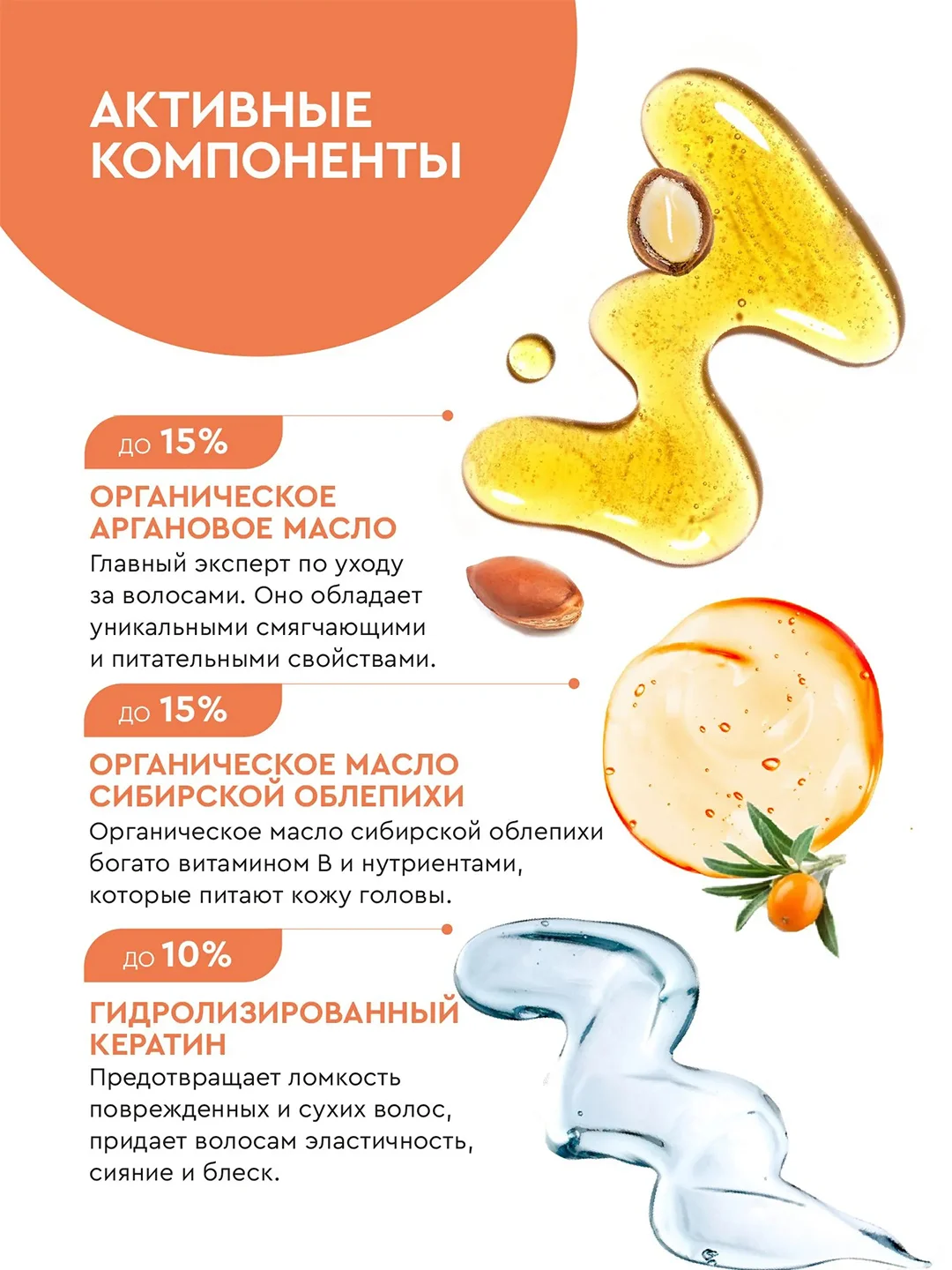 Облепиховая маска для волос Professional Organic Oil "Увлажнение и гладкость", 270 мл