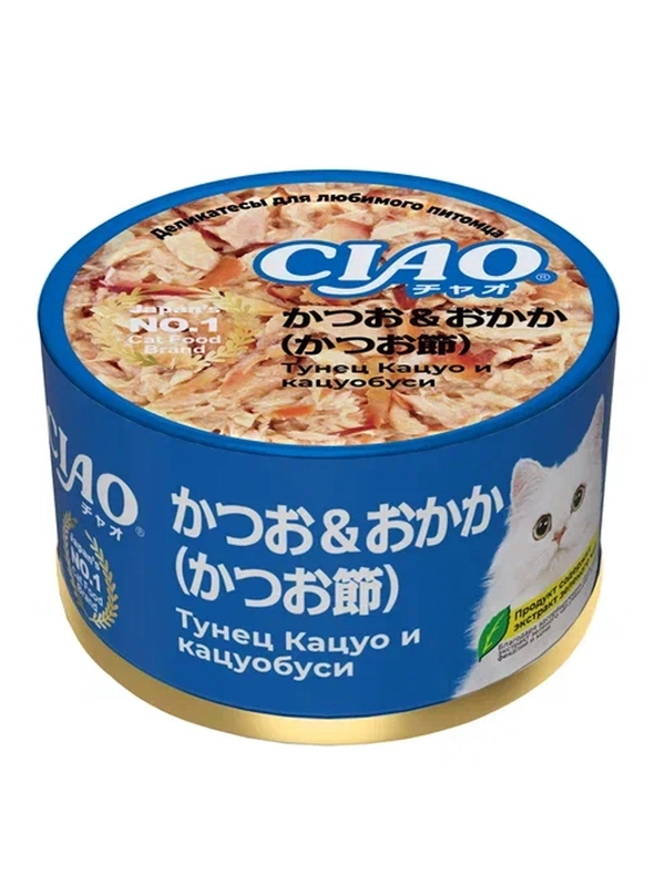 Влажный корм Inaba Ciao can, тунец Кацуо и кацуобуси, 85 г