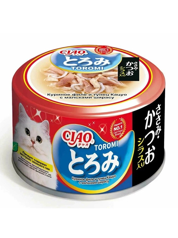 Влажный корм Inaba Ciao Toromi, куриное филе, тунец Кацуо с мальками ширасу, 80 г