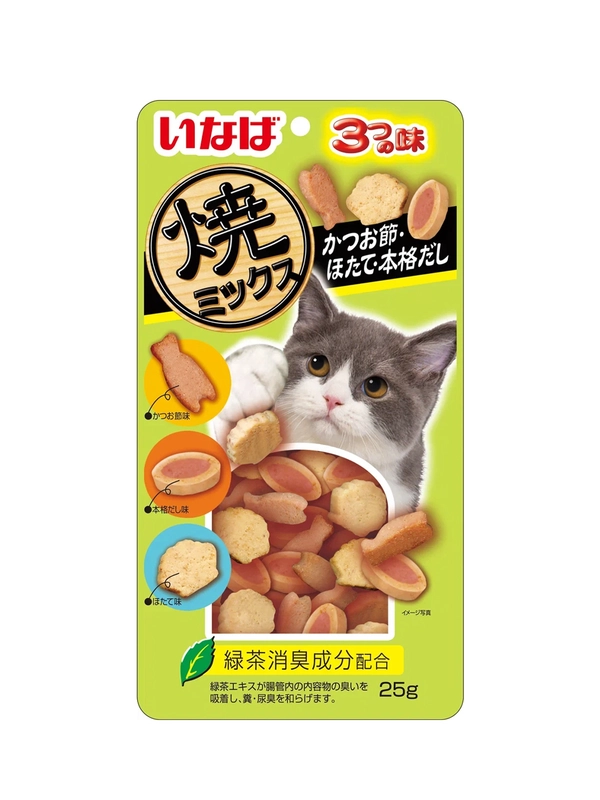 Лакомство для кошек Inaba Yaki Miksu, со вкусом кацуобуси, морского гребешка, 25 г