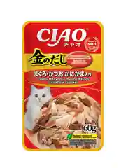 Влажный корм для кошек Inaba Ciao Kinnodashi, тунец Магуро, Кацуо, с крабом сурими, 60 г