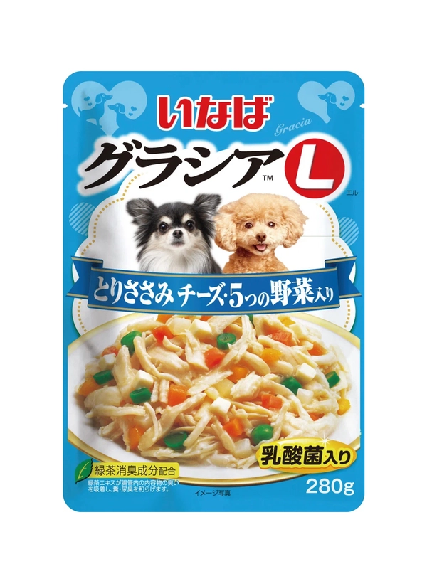 Влажный корм для собак Inaba Gracia L, куриное филе с сыром, овощами, в желе, 280 г