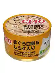 Влажный корм для кошек Инаба Inaba Ciao can, филе тунца Магуро с мальками ширасу, 85 г