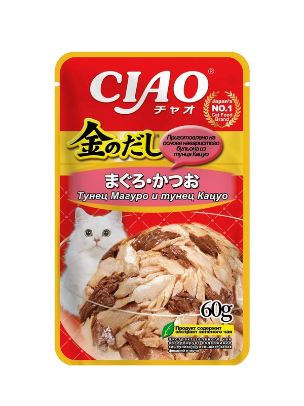 Влажный корм для кошек Инаба Inaba Ciao Kinnodashi,тунец Магуро, тунец Кацуо, 60 г