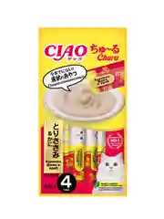 Лакомство пюре INABA Ciao Churu, куриное филе и краб для кошек, 4 штуки по 14 г
