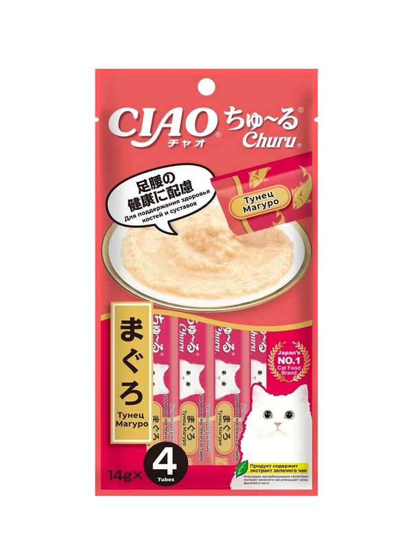 Лакомство INABA Ciao Churu, пюре, тунец Магуро, для кошек, 4 штуки по 14 г