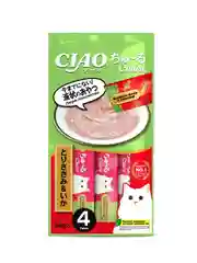 Лакомство INABA Ciao Churu, куриное филе и кальмар, для кошек, 4 штуки по 14 г