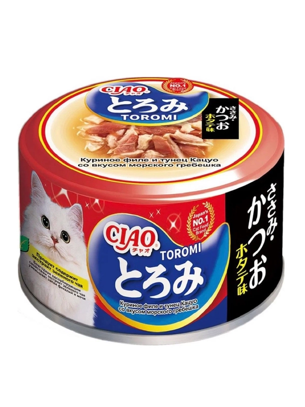 Влажный корм INABA Ciao Toromi, куриное филе, тунец Кацуо, 80 г