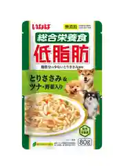 Влажный корм INABA Teishibo, куриное филе и тунец Кацуо с овощами, в желе, для собак, 80 г