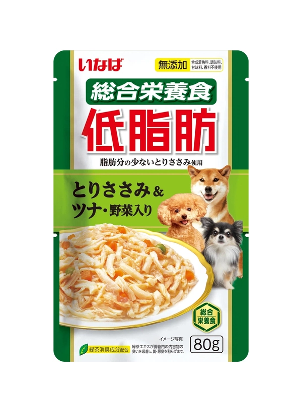 Влажный корм INABA Teishibo, куриное филе и тунец Кацуо с овощами, в желе, для собак, 80 г