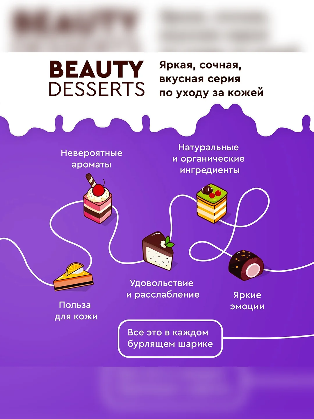 Черничная витаминная бомбочка для ванны Beauty Desserts, 110 г