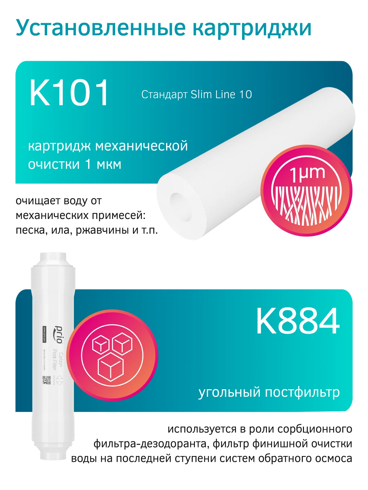 Фильтр для воды под мойку с обратным осмосом Prio OU380, 5 ступеней, Slim Line 10"