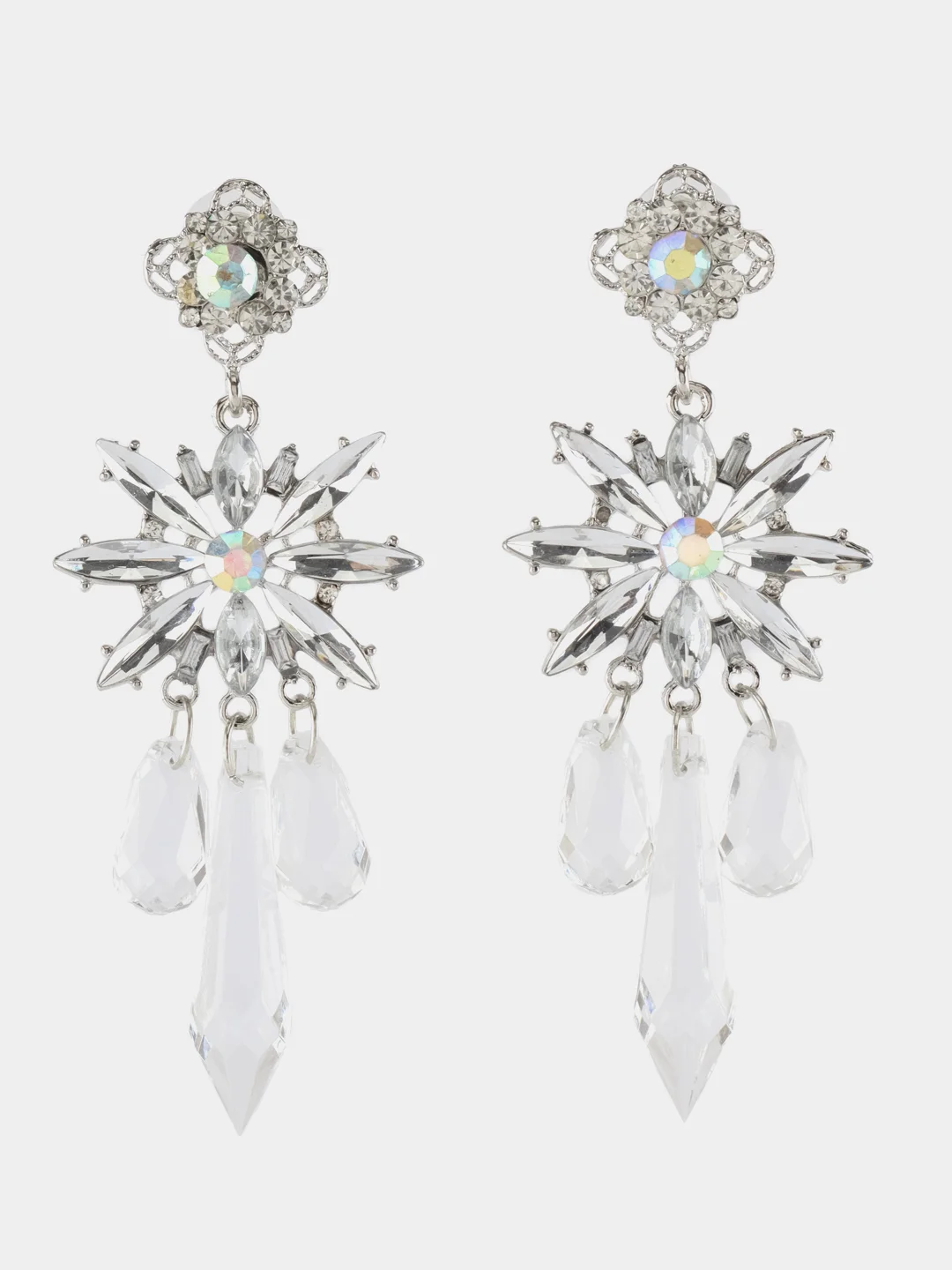 Прозрачный женские серьги, длинные, висячие, снежинки