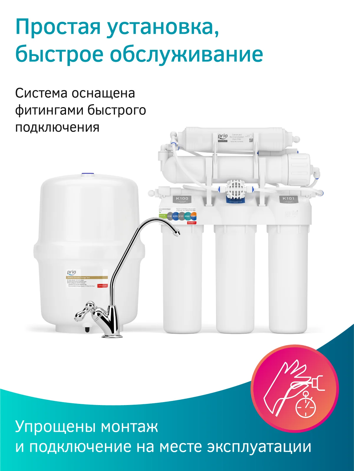 Фильтр для воды с обратным осмосом и минерализатором Prio OU390, 6 ступеней, Slim Line 10"