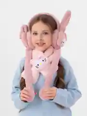 Пастельно-коралловый набор наушники и шарфик утепленные, зимние, теплые