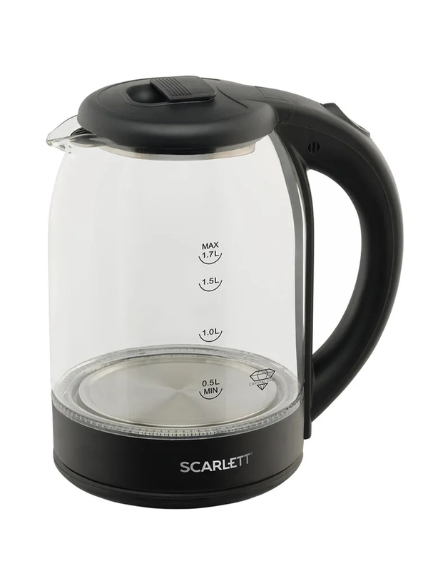 Электрический чайник SCARLETT SC-EK27G90, 1.7 л, стекло, черный, 1800 Вт