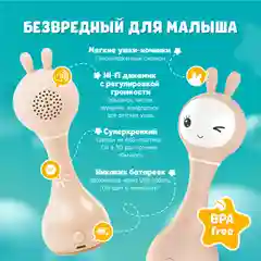 Бежевый интерактивная обучающая музыкальная игрушка-погремушка "Умный зайка", ALILO R1
