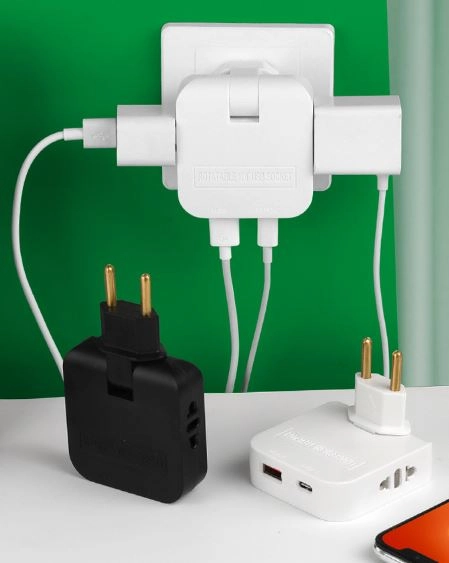 Тройник для розетки плоский, с USB поворотный сетевой фильтр на 180 градусов