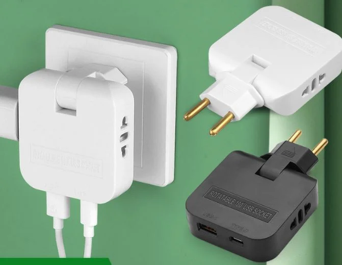 Черный тройник для розетки плоский, с USB поворотный сетевой фильтр на 180 градусов