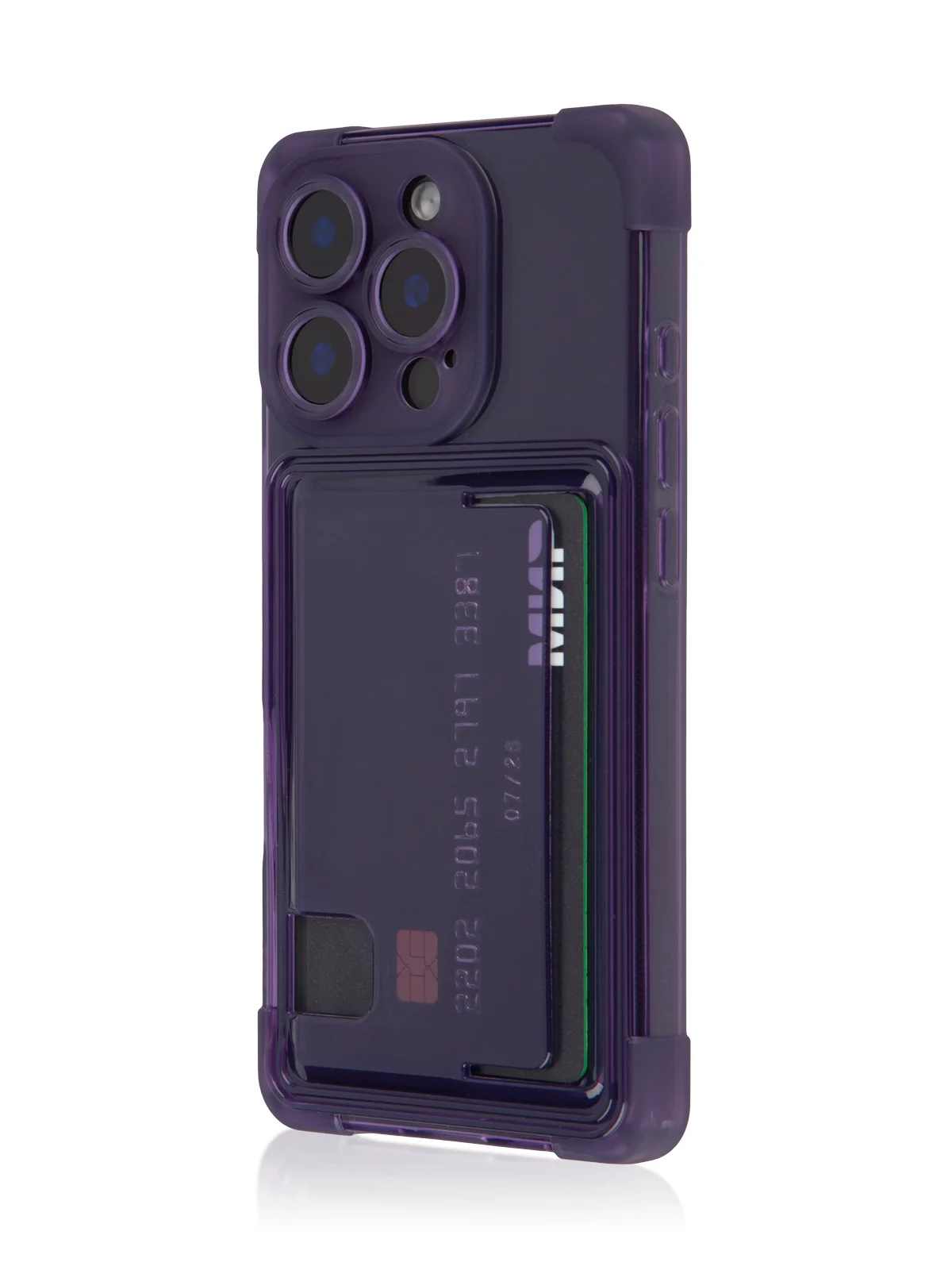 Фиолетовый чехол для iPhone 16 Pro противоударный ROSCO, силиконовый, с карманом для карт, углами