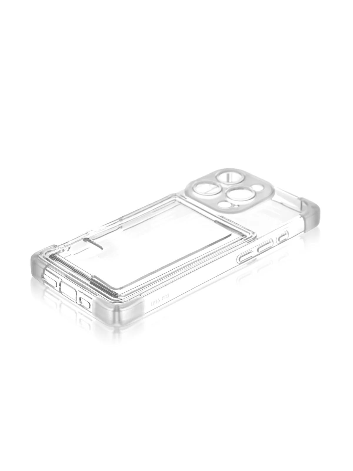 Прозрачный чехол для iPhone 16 Pro противоударный ROSCO, силиконовый, с карманом для карт, углами