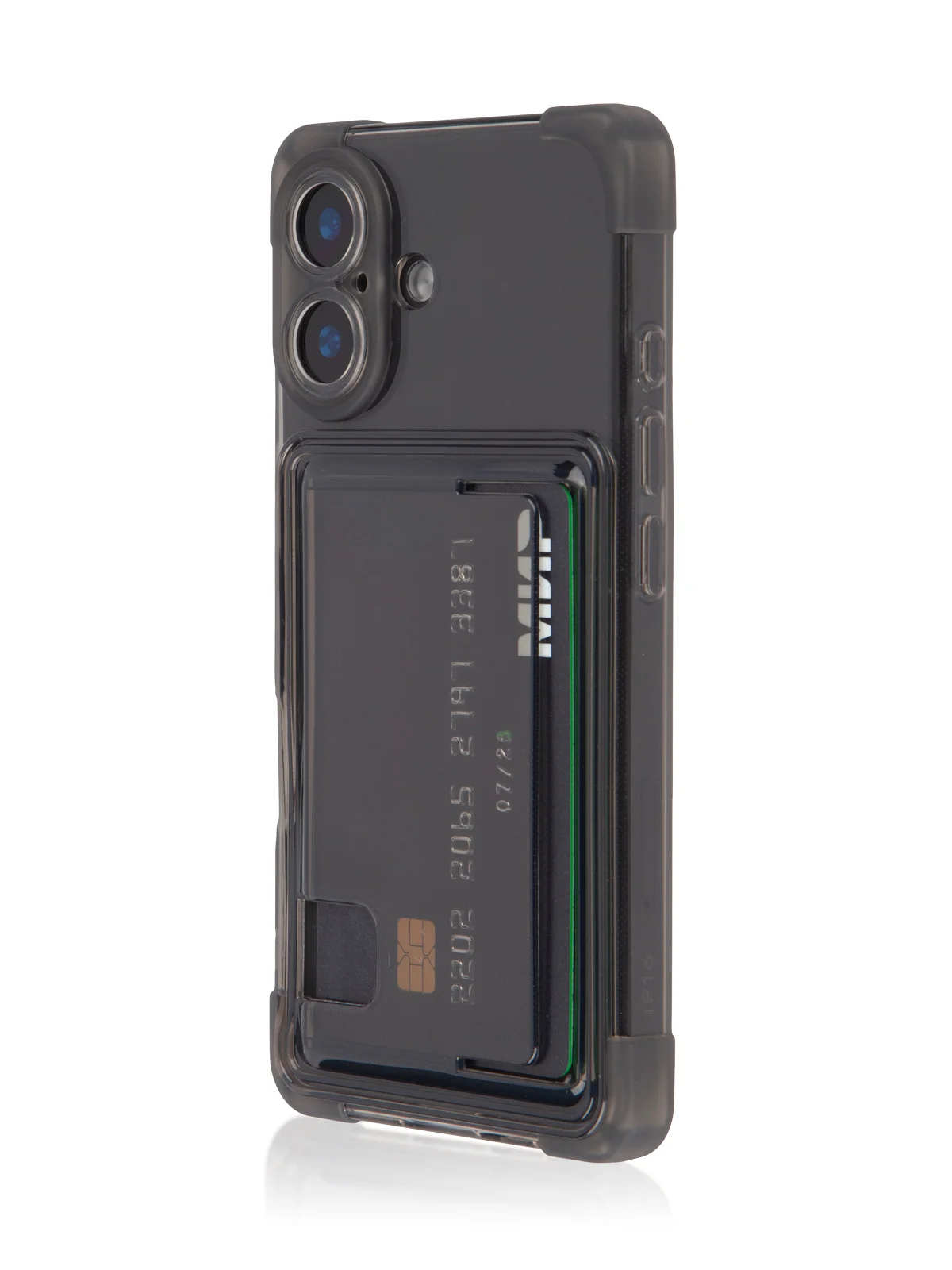 Черный чехол для Apple iPhone 16 противоударный Rosco силиконовый, карман для карт, защита углов