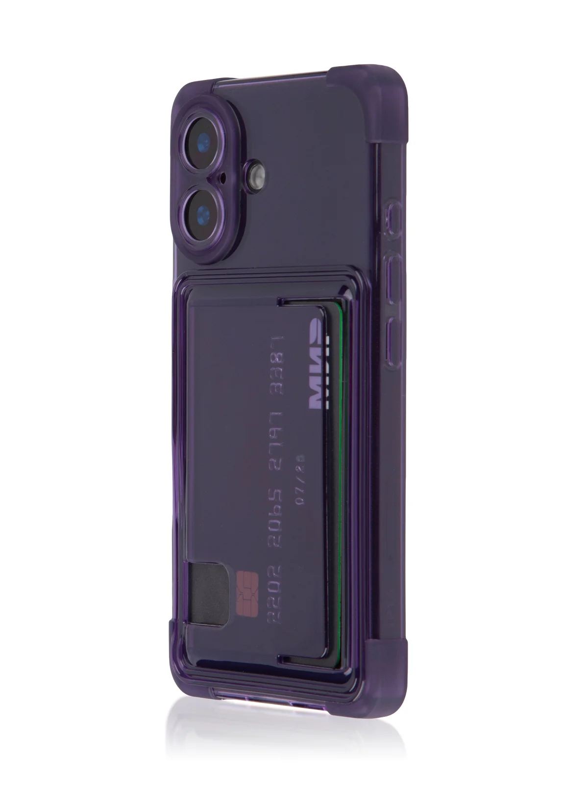 Фиолетовый чехол для Apple iPhone 16 противоударный Rosco силиконовый, карман для карт, защита углов