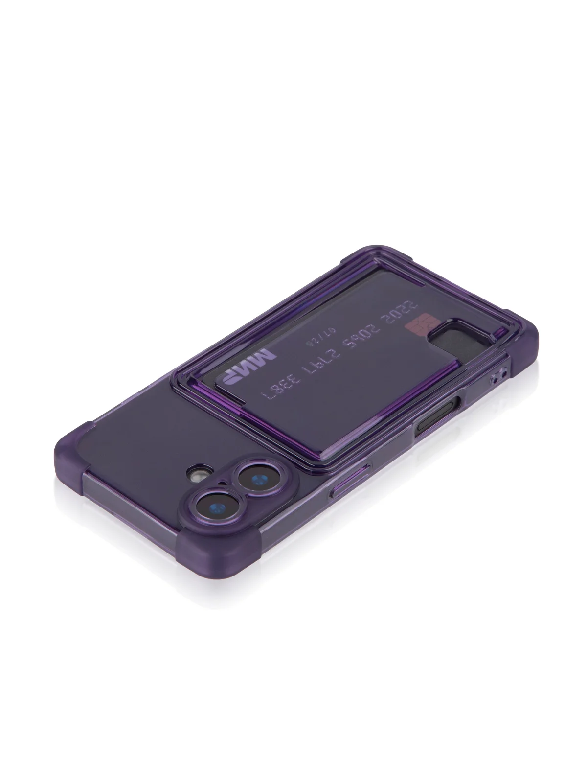 Фиолетовый чехол для Apple iPhone 16 противоударный Rosco силиконовый, карман для карт, защита углов