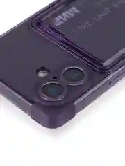 Фиолетовый чехол для Apple iPhone 16 противоударный Rosco силиконовый, карман для карт, защита углов