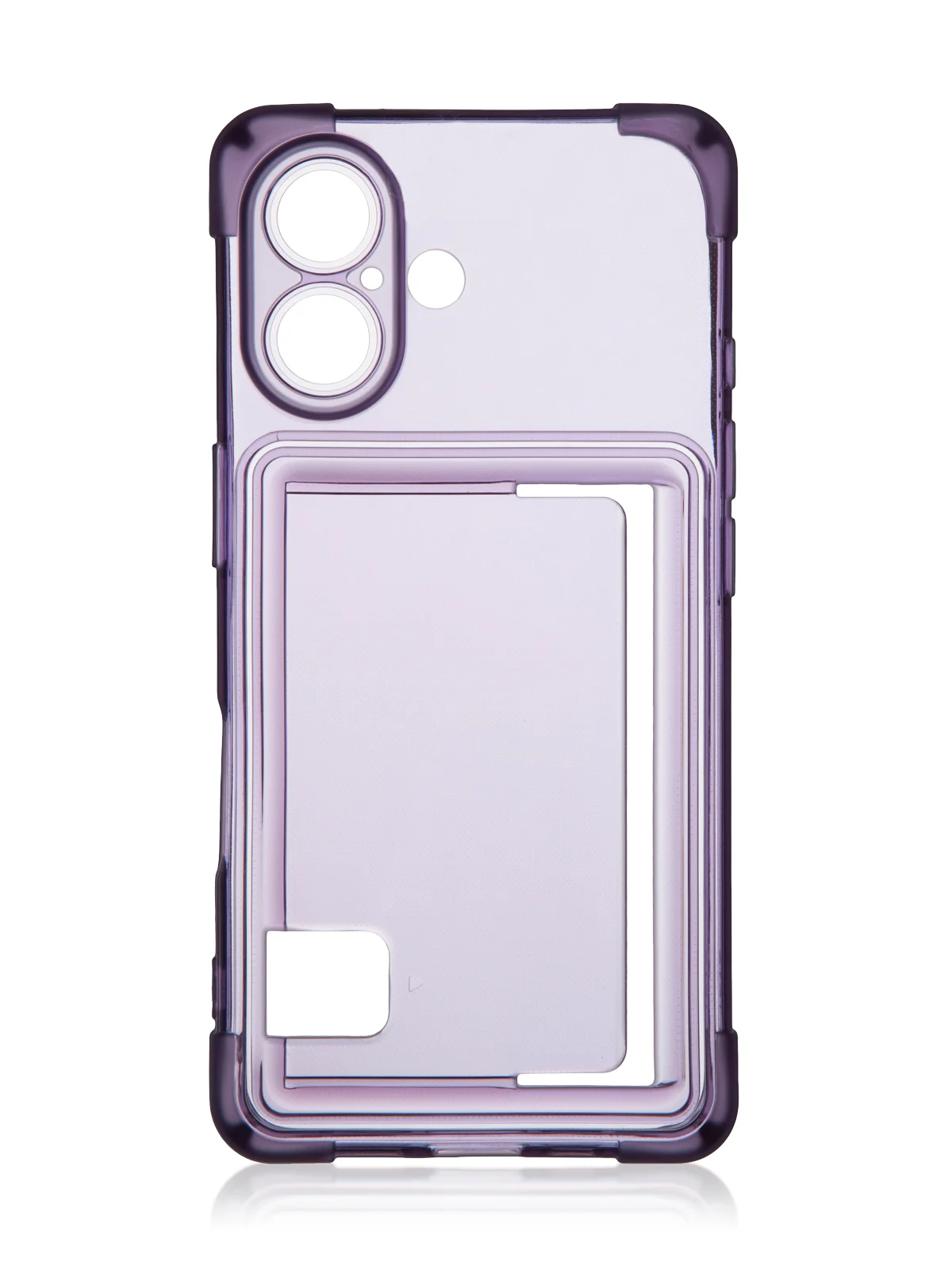 Фиолетовый чехол для Apple iPhone 16 противоударный Rosco силиконовый, карман для карт, защита углов