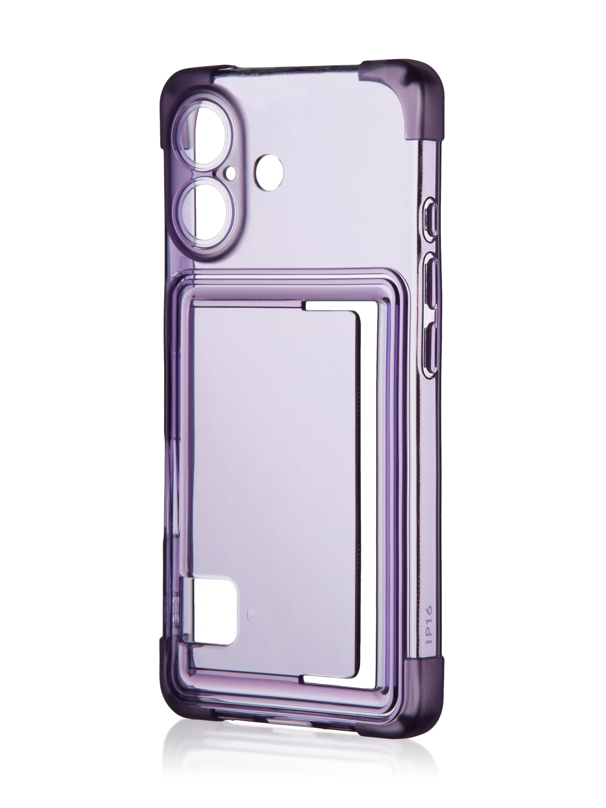Фиолетовый чехол для Apple iPhone 16 противоударный Rosco силиконовый, карман для карт, защита углов