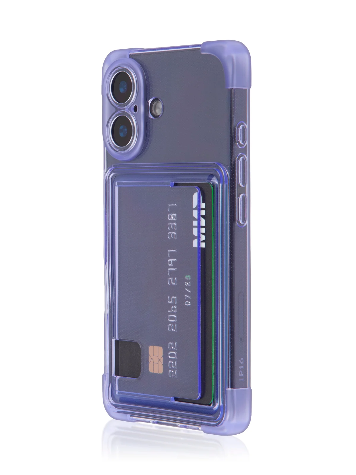 Лавандовый чехол для Apple iPhone 16 противоударный Rosco силиконовый, карман для карт, защита углов