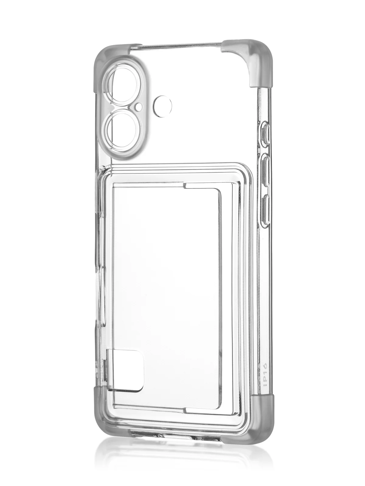 Прозрачный чехол для Apple iPhone 16 противоударный Rosco силиконовый, карман для карт, защита углов