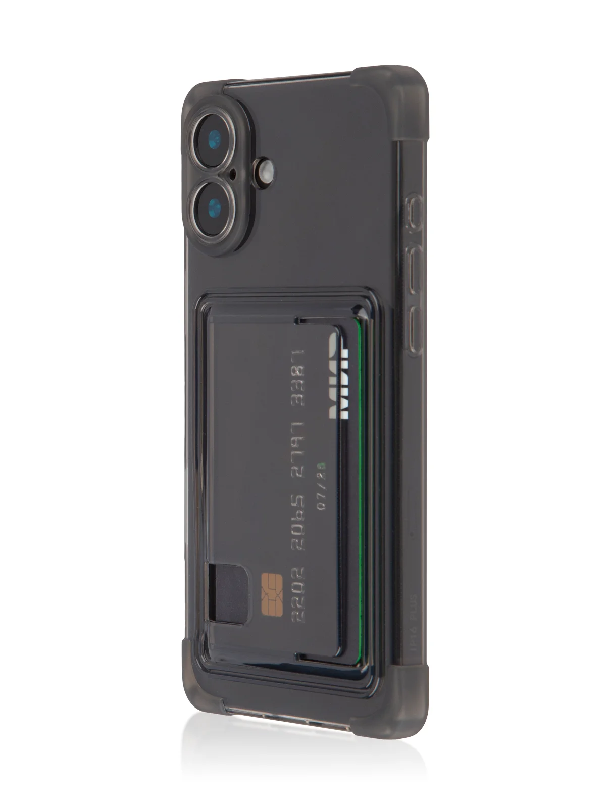 Черный чехол для Apple iPhone 16 Plus противоударный ROSCO силиконовый с карманом для карт углами