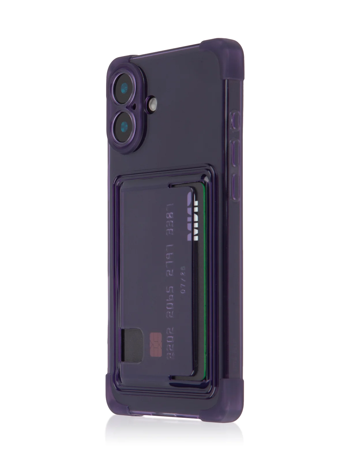 Фиолетовый чехол для Apple iPhone 16 Plus противоударный ROSCO силиконовый с карманом для карт углами