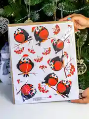Красный новогодние наклейки на окно "Снегири и рябины", для декора