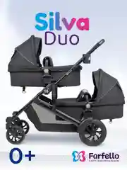 Черный детская коляска-трансформер для двойни Silva Duo Farfello, с рождения до 3 лет
