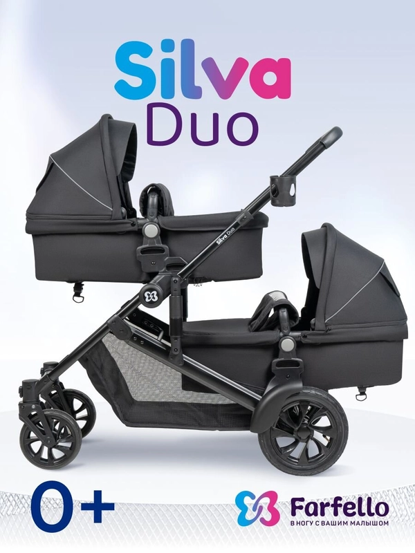 Детская коляска-трансформер для двойни Silva Duo Farfello, с рождения до 3 лет