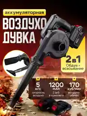 Воздуходувка-пылесос садовая, ветродуйка аккумуляторная, максимальная комплектация