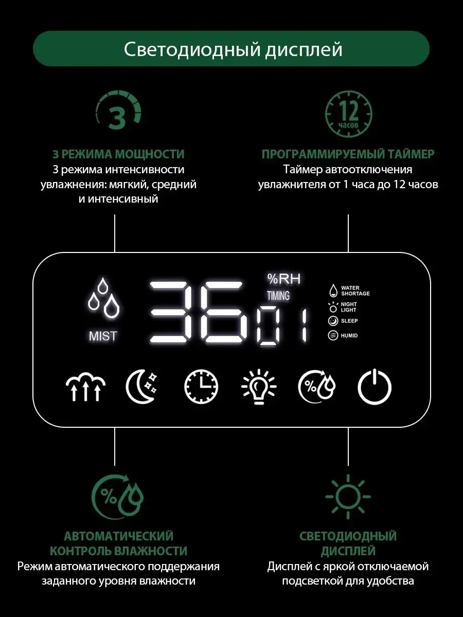 Черный увлажнитель воздуха ультразвуковой MARTA MT-2694 4,5 л, верхний залив, сенсор, пульт ДУ