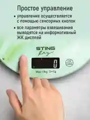 Зеленый весы кухонные STINGRAY ST-SC5108A со встроенным термометром max 10 кг, изумрудный мрамор