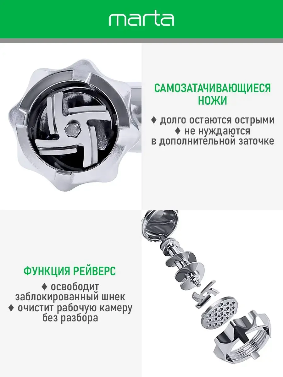 Белый мясорубка электрическая 6 в 1 MARTA MT-MG2018D 2800Вт, соковыжималка + 2 диска для фарша