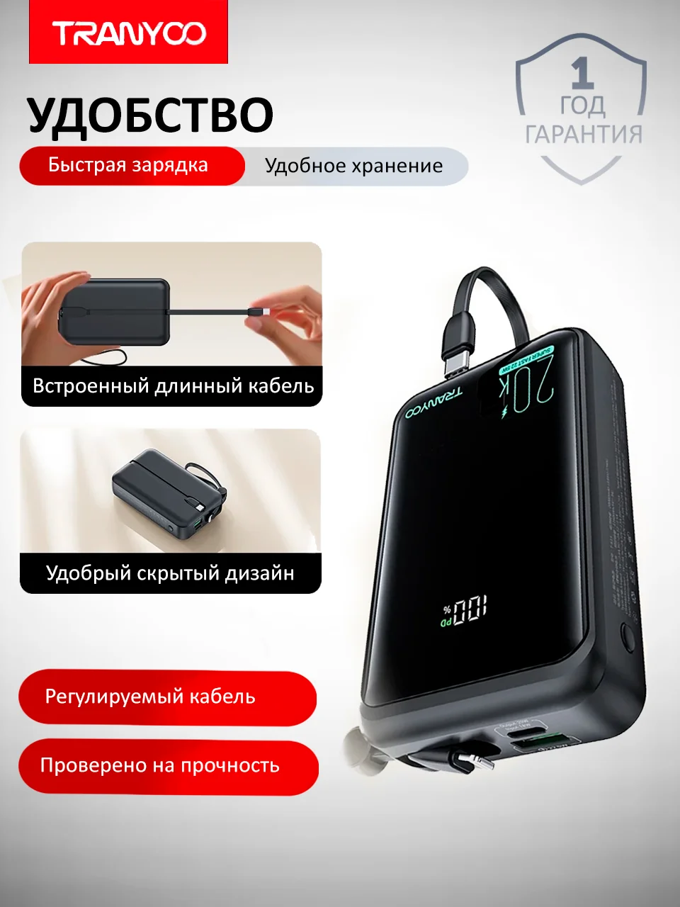 Power Bank с быстрой зарядкой 20000 / 10000 mAh 22.5W Type-C / Lightning / USB