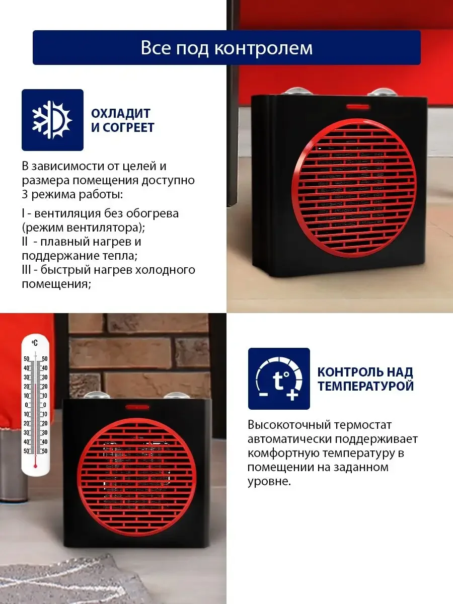 Черный тепловентилятор керамический STINGRAY ST-FH1048A/ обогреватель для дома 2000 Вт