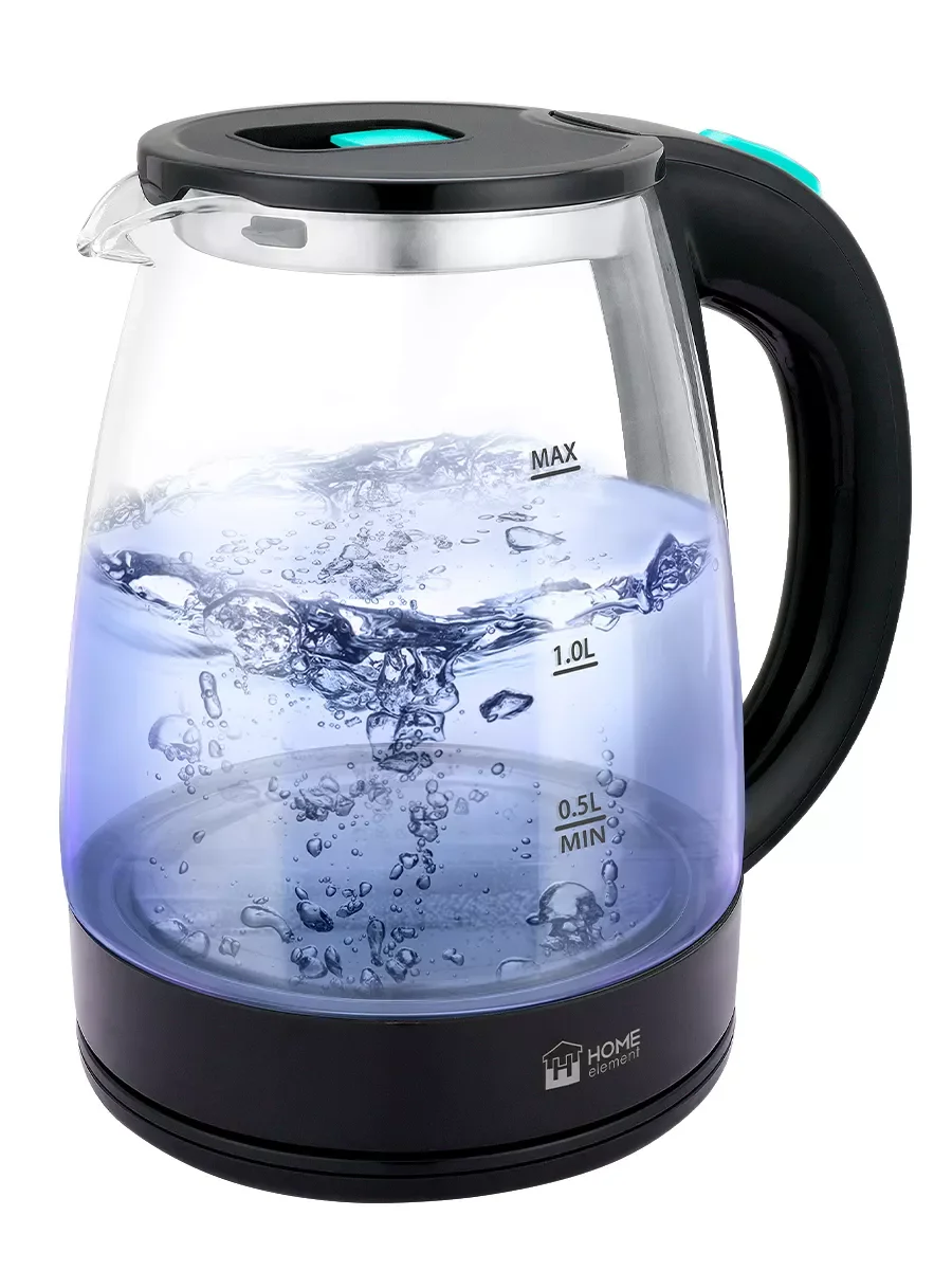 Черный чайник электрический стеклянный Home Element HE-KT185 1800Вт с подсветкой 2,0 л