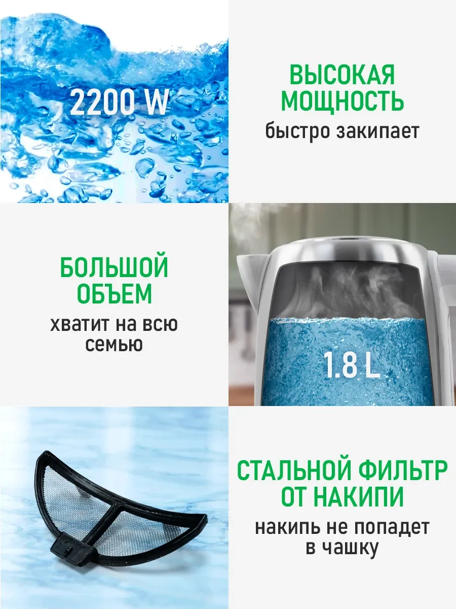 Белый чайник электрический MARTA MT-4630 нерж. сталь, белый
